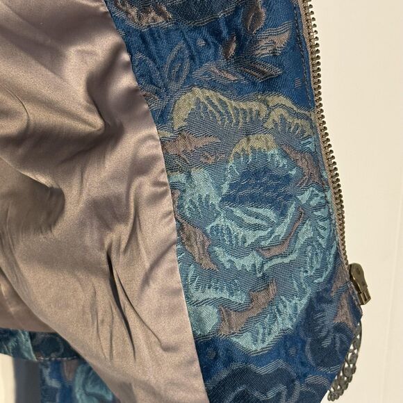 Y2k Bebe Jacket Womens 6 Blue Floral Brocade Puff Sleeve Cropped Zip Jacquard - Picture 10 of 16